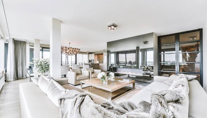 An open and decluttered dining and living space, ready for fall