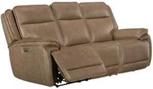 Front view of the Signature Design by Ashley Glencroft power reclining sofa in Sahara 