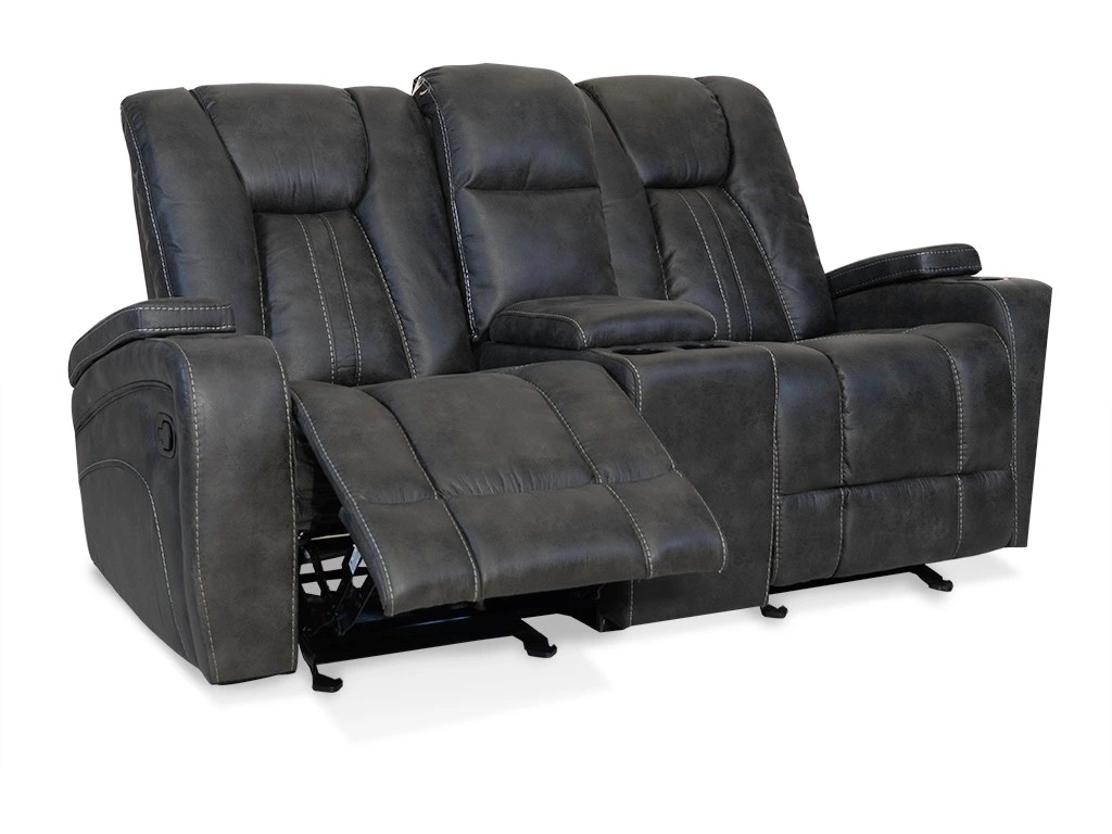 Side view of Caselli Cowboy recliner glider with console 