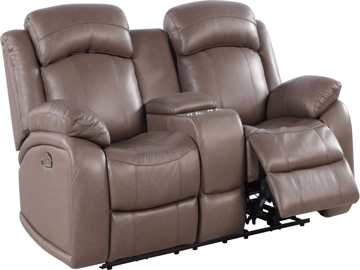 Credit: Leather Italia Front view of the Leather Italia Polk Dorian leather console loveseat