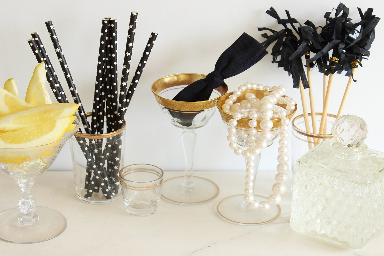 iStock Credit: MichellePatrickPhotographyLLC elegant drink bar with fashion accessories