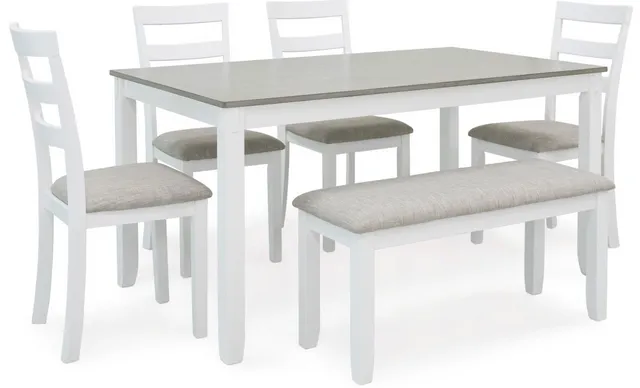 Credit: Signature Design by Ashley Front view of the Signature Design by Ashley Stonehollow 6-piece dining room set