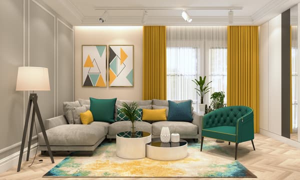 iStock Credit: Getty Images A modern living room with various colored pieces