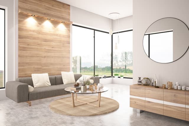 Round coffee table in modern living room Round coffee table in modern living room
