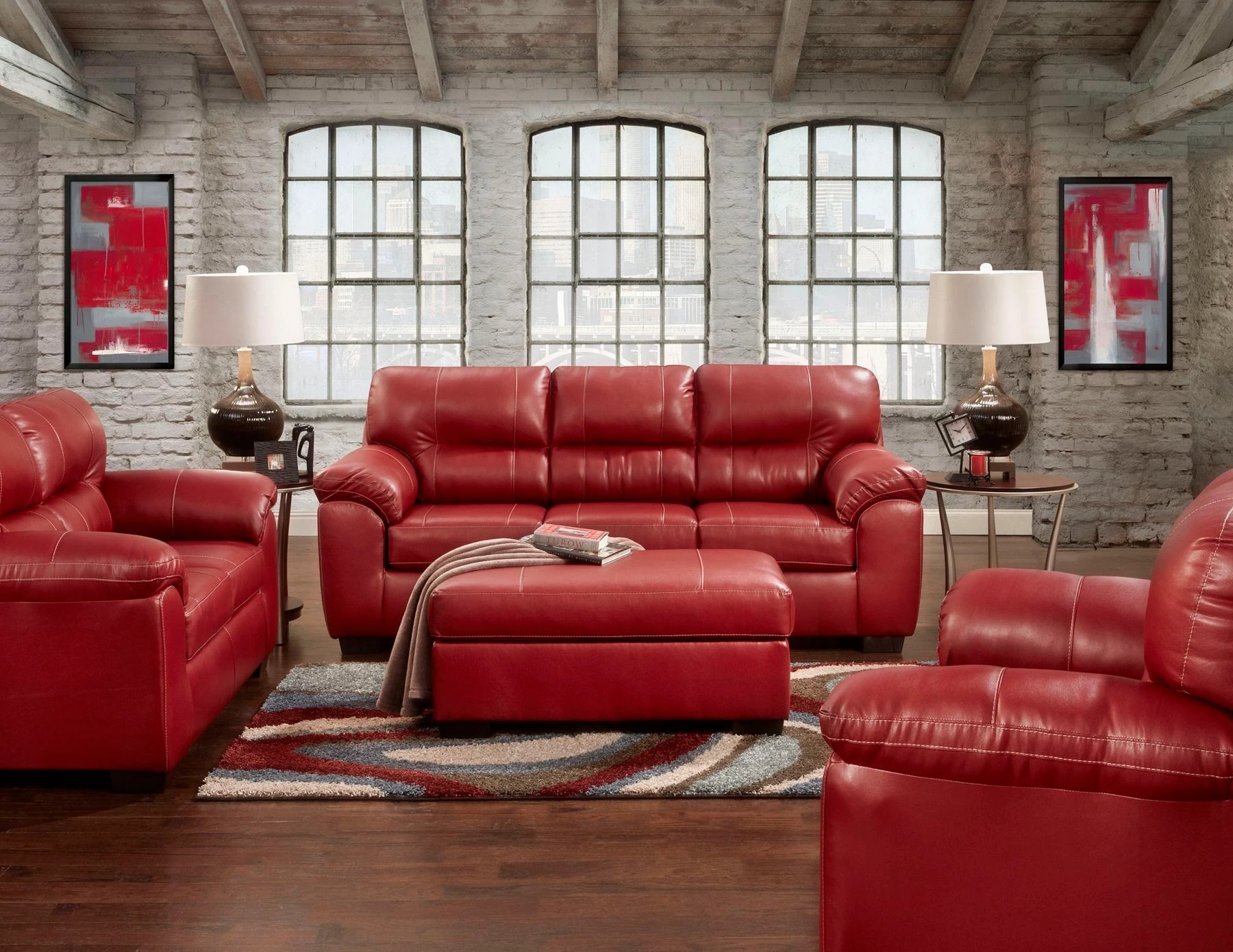red leatherette living room set from Affordable Furniture