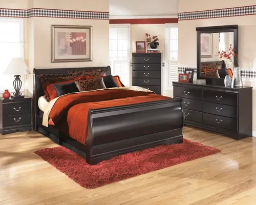 Dark Wood Sleigh Bed