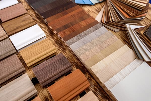 Overhead view of various wood samples