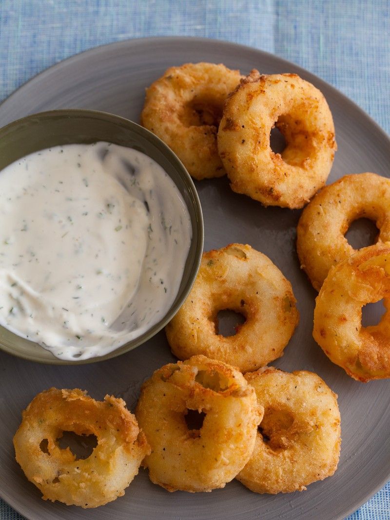 Spook Fork Bacon Potato rings on a plate with dip