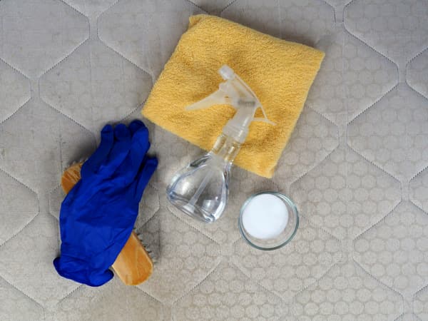iStock Credit: Andrei Zonenko Overhead view of mattress cleaning essentials