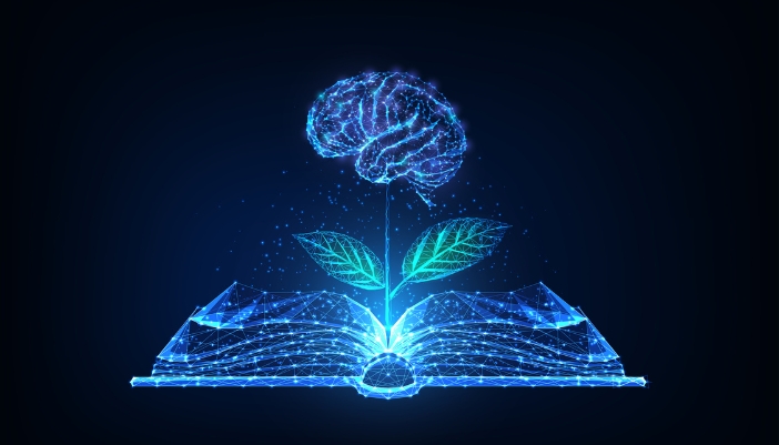 Matt_Reading-Before-Bed_2.jpg Concept image of a digitized book growing a brain, indicative of better cognitive thinking