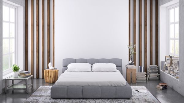A gray modern queen size mattress with décor 