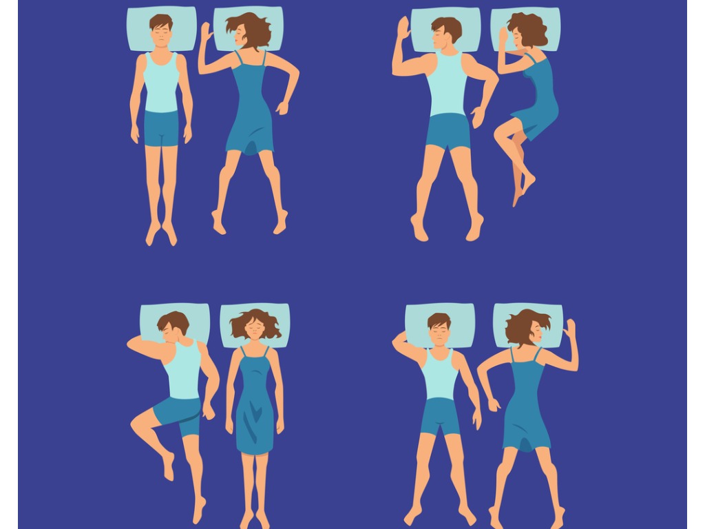 iStock Credit: ONYXprj Graphic of couples sleeping in various sleep positions