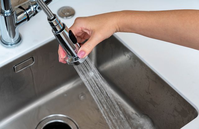 Credit: iStock Front view of a person using a pull down faucet