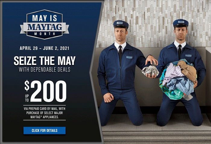 credit: Maytag May is Maytag Month promo image - Maytag Man plays the part of washer and dyer