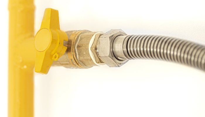 Close-up of a gas line in the kitchen