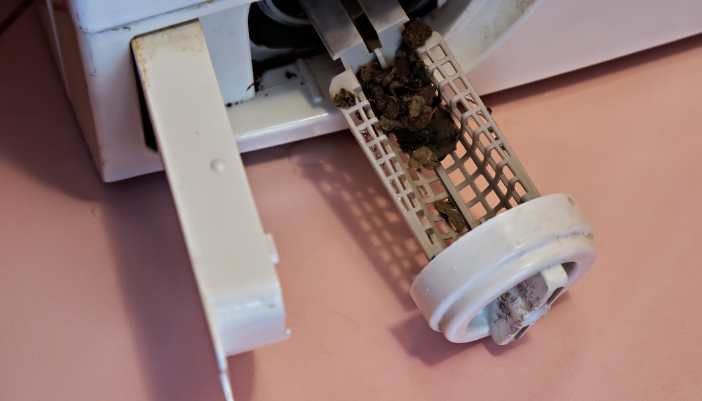 Serv_Dirty-Drain-Pump-Filter_1.jpg Closeup of a dirty drain pump filter