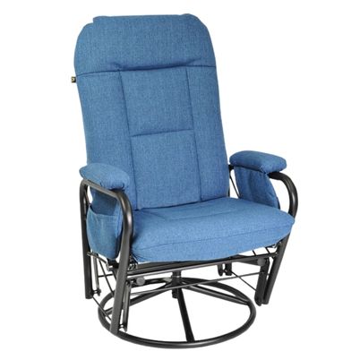 Un fauteuil inclinable bleu sur fond blanc.