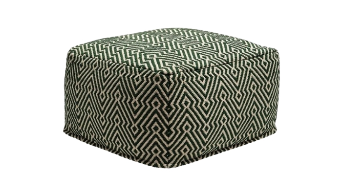 un pouf en tissu vert et blanc