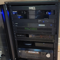 A closeup of a Bonds TV setup