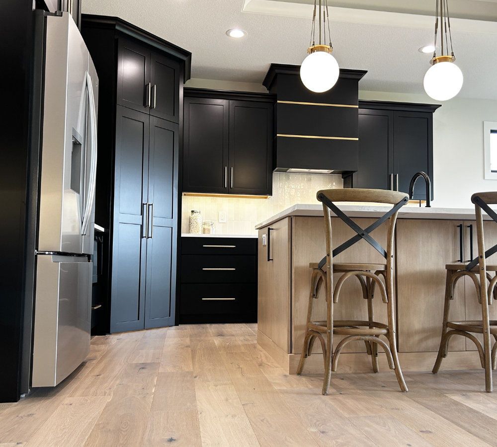 quad cities new home kitchen design with island and corner pantry