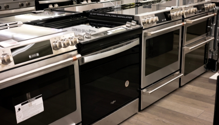 An appliance showroom of ranges