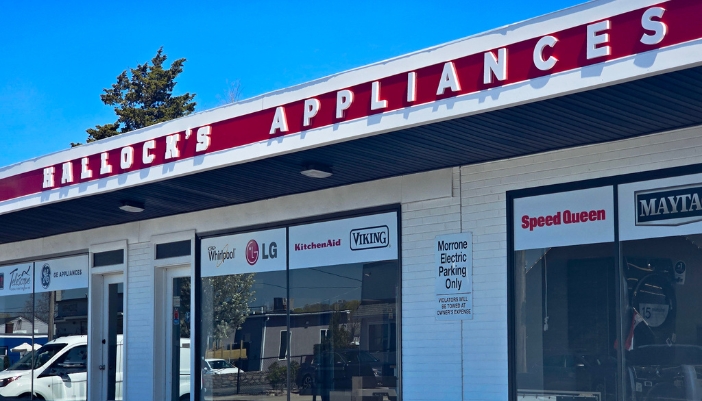 The exterior of the new Hallock's Appliance store.