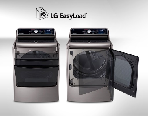 Side by side view of LG EasyLoad dryer door function