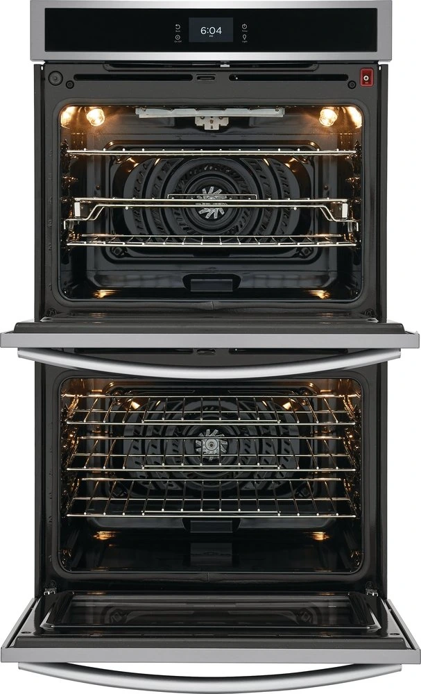 Frigidaire Gallery GCWD3067AF double wall oven with its doors open 