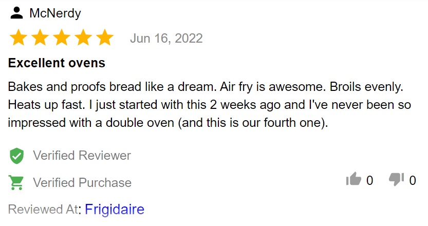 Customer review of Frigidaire Gallery GCWD3067AF double wall oven