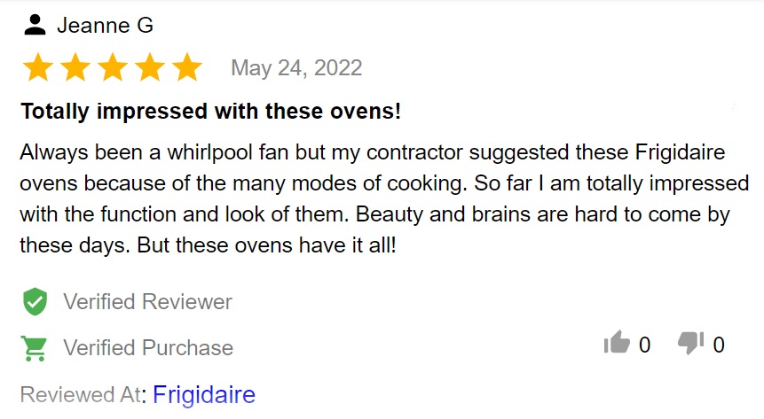 Customer review of Frigidaire Gallery GCWD3067AF double wall oven
