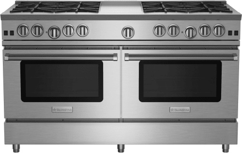 Front view of BlueStar RNB608GV2 60-inch 9-burner gas range 