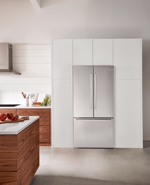 bosch B36CT80SNS french door refrigerator in modern kitchen