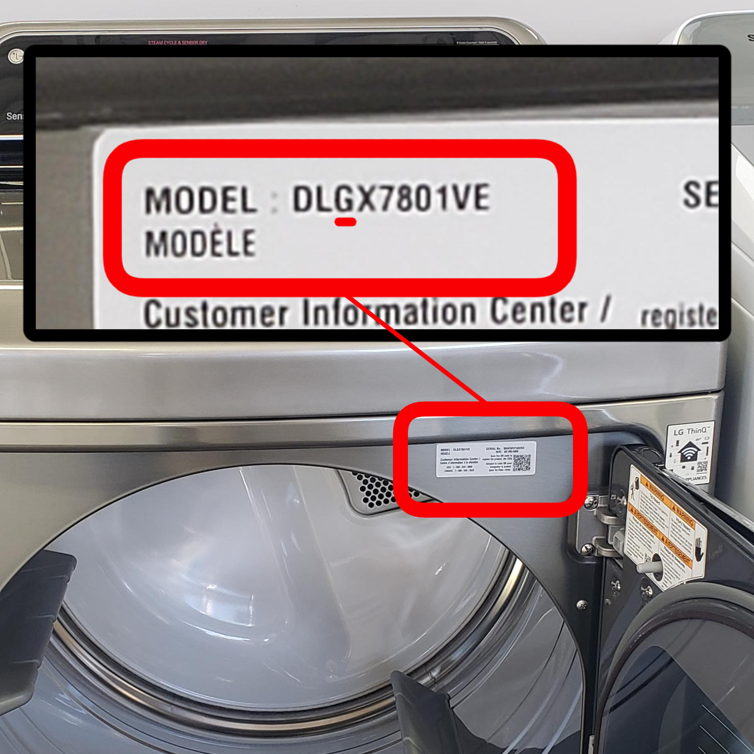 Model number on an LG gas dryer