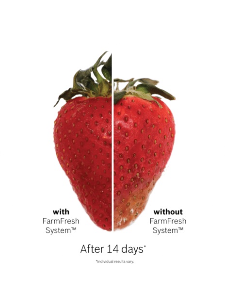side by side graphic of strawberry with and without farmfresh system