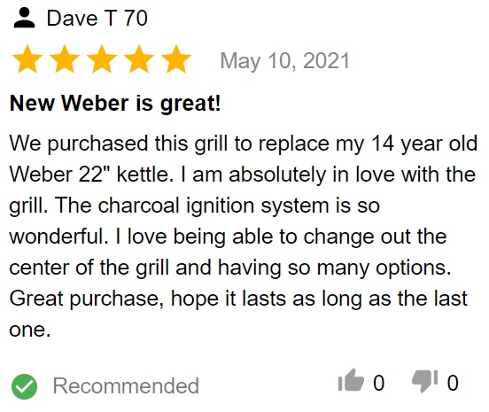 Buyer review of Weber 15501001 charcoal grill