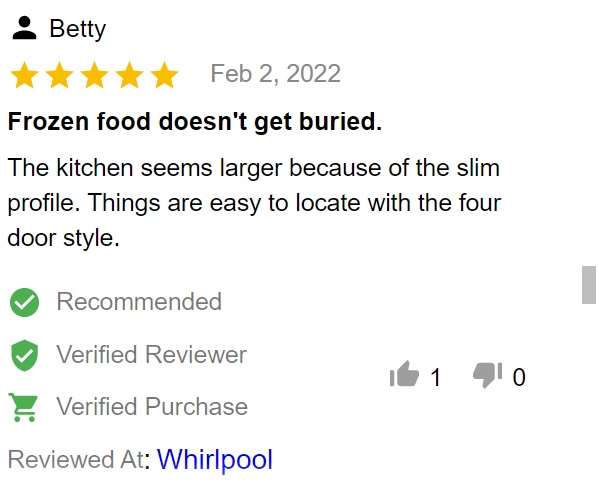 Buyer review of Whirlpool WRQA59CNKZ 36-inch 4-door French door refrigerator 