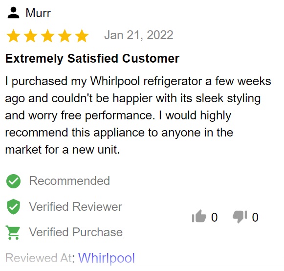 Buyer review of Whirlpool WRQA59CNKZ 36-inch 4-door French door refrigerator 
