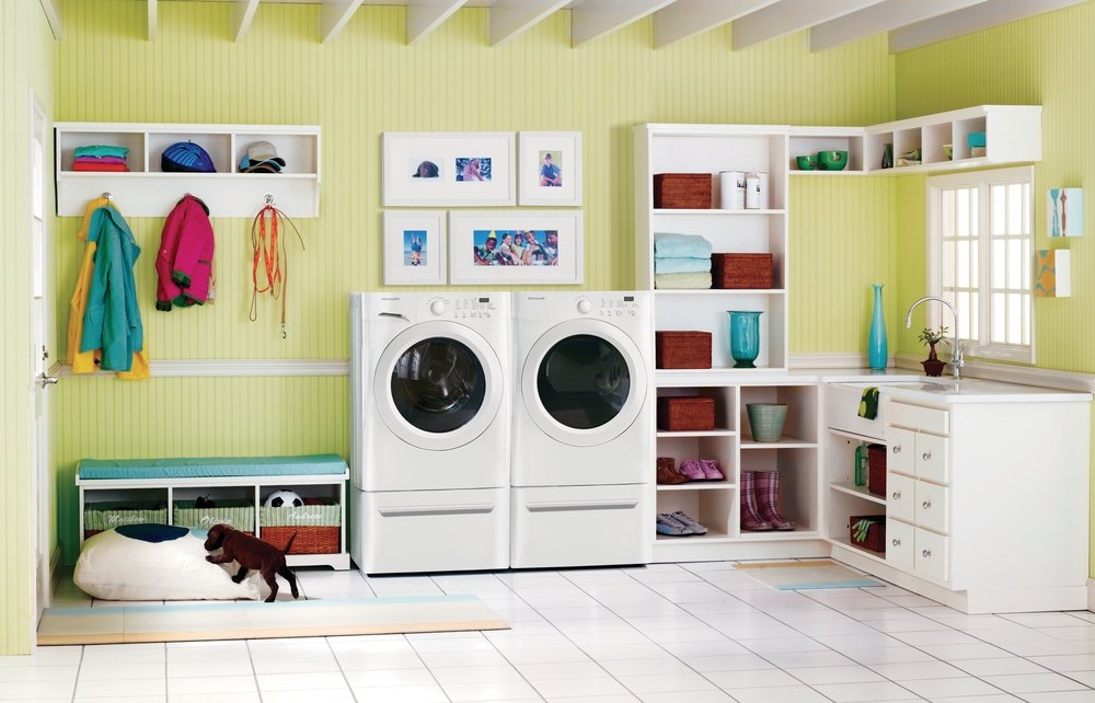 bright and colorful modern laundry room