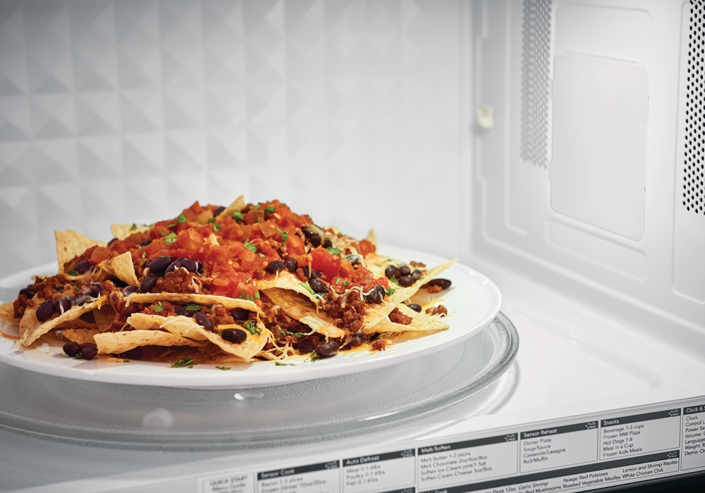 platter of nachos cooked in a Frigidaire gallery microwave