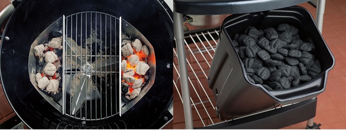 Side by side of charcoal bin and chimney Weber 15501001 charcoal grill