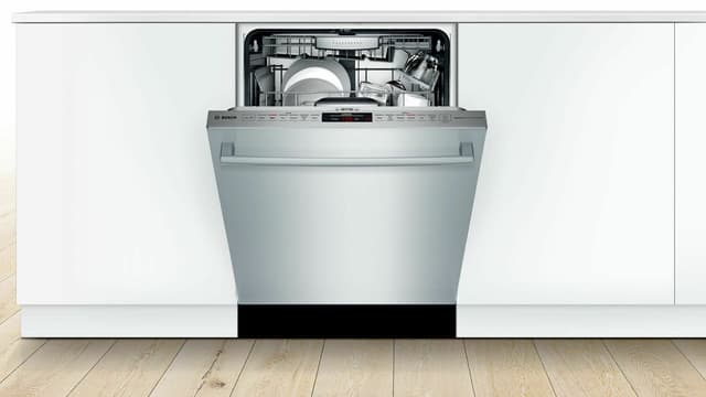 Front view of a slightly opened Bosch 300 dishwasher