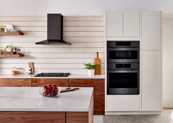 Bosch Black slate Bosch appliances in a modern, Scandinavian style kitchen