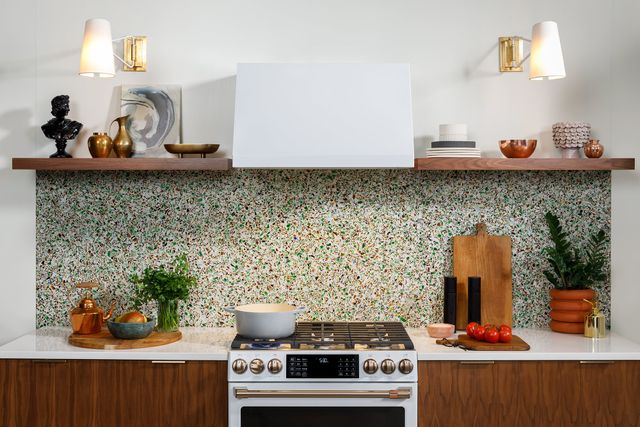 Café slide-in range in a modern kitchen