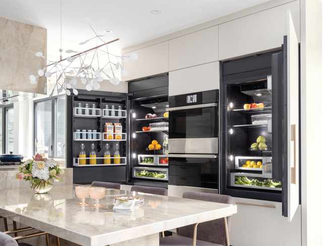 Modern kitchen featuring a JennAir smart appliance suite Modern kitchen featuring a JennAir smart appliance suite