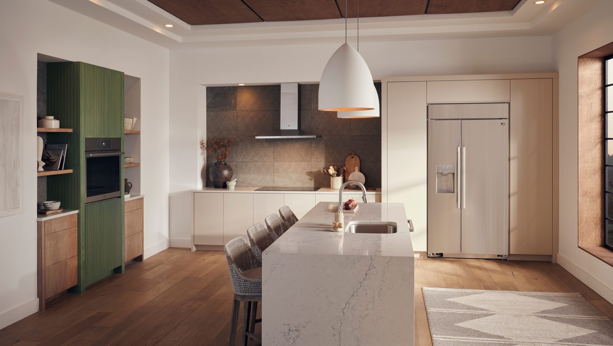 High-end LG Studio built-in kitchen suite showing consistent design across multiple appliances