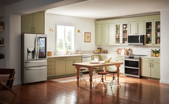 Front view of a modern kitchen with LG appliances