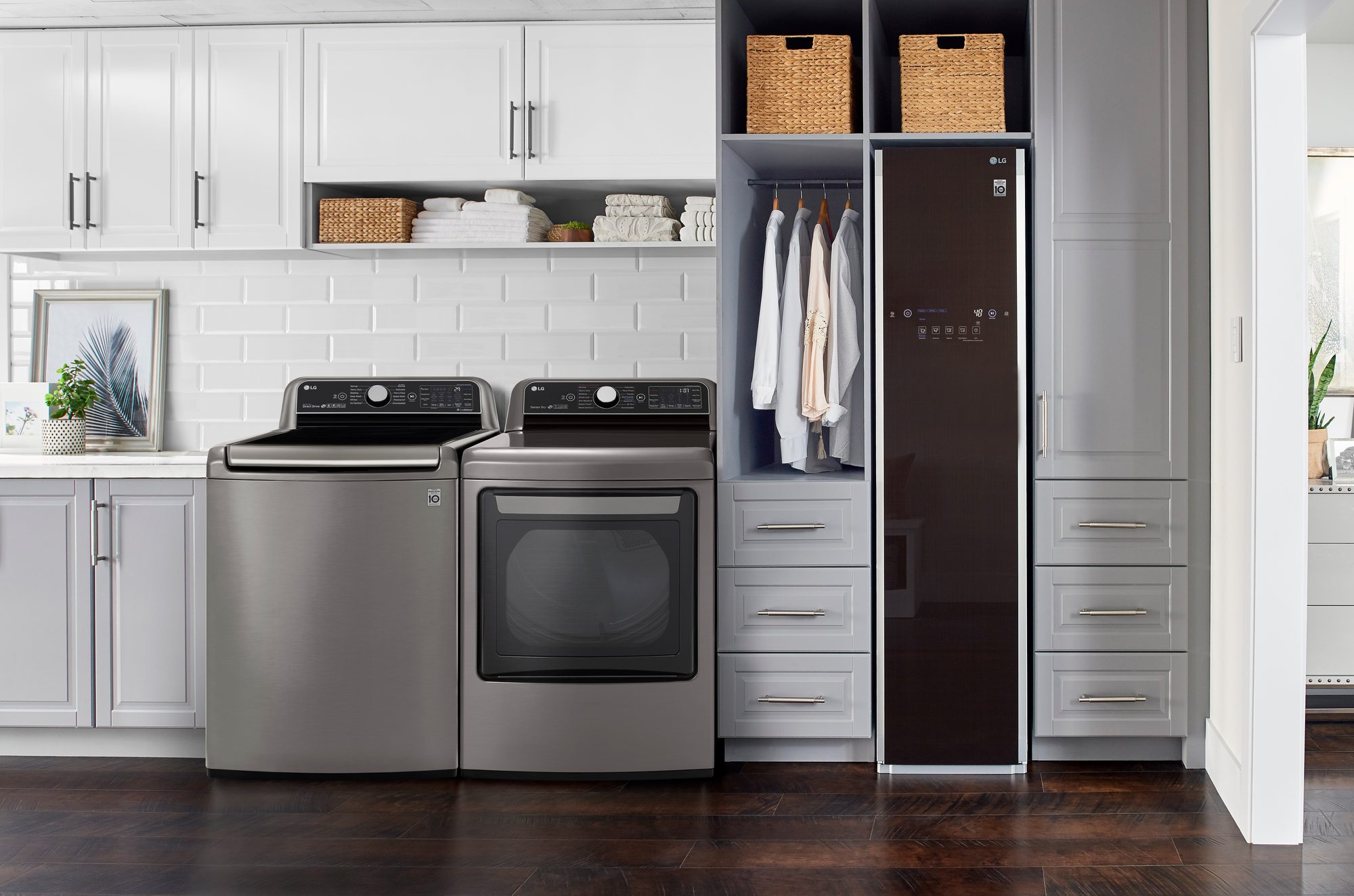 Ultimate Laundry Room with LG front load gas dryer and washer setup Ultimate Laundry Room with LG front load gas dryer and washer setup
