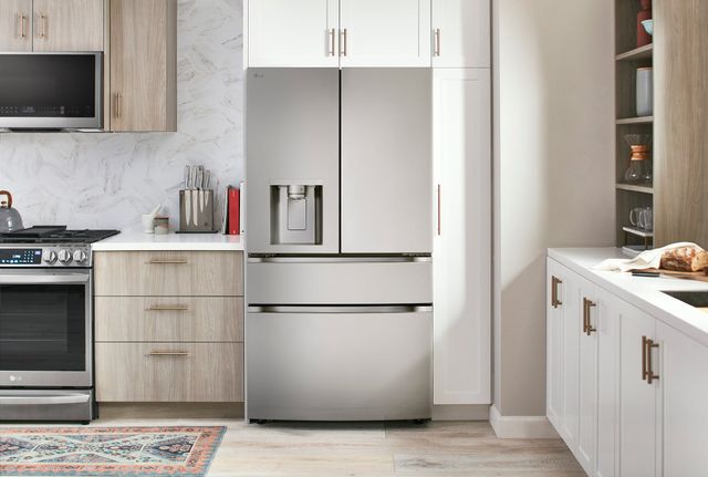 Credit:LG Front view of a modern kitchen with LG french door refrigerator with ice maker