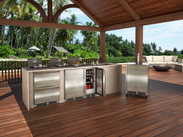 Credit: Marvel View of Marvel outdoor mini fridges on an outdoor patio