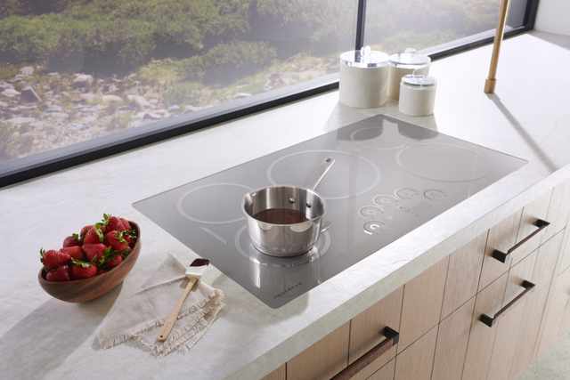 Chocolate melting in a pan on a Monogram induction cooktop